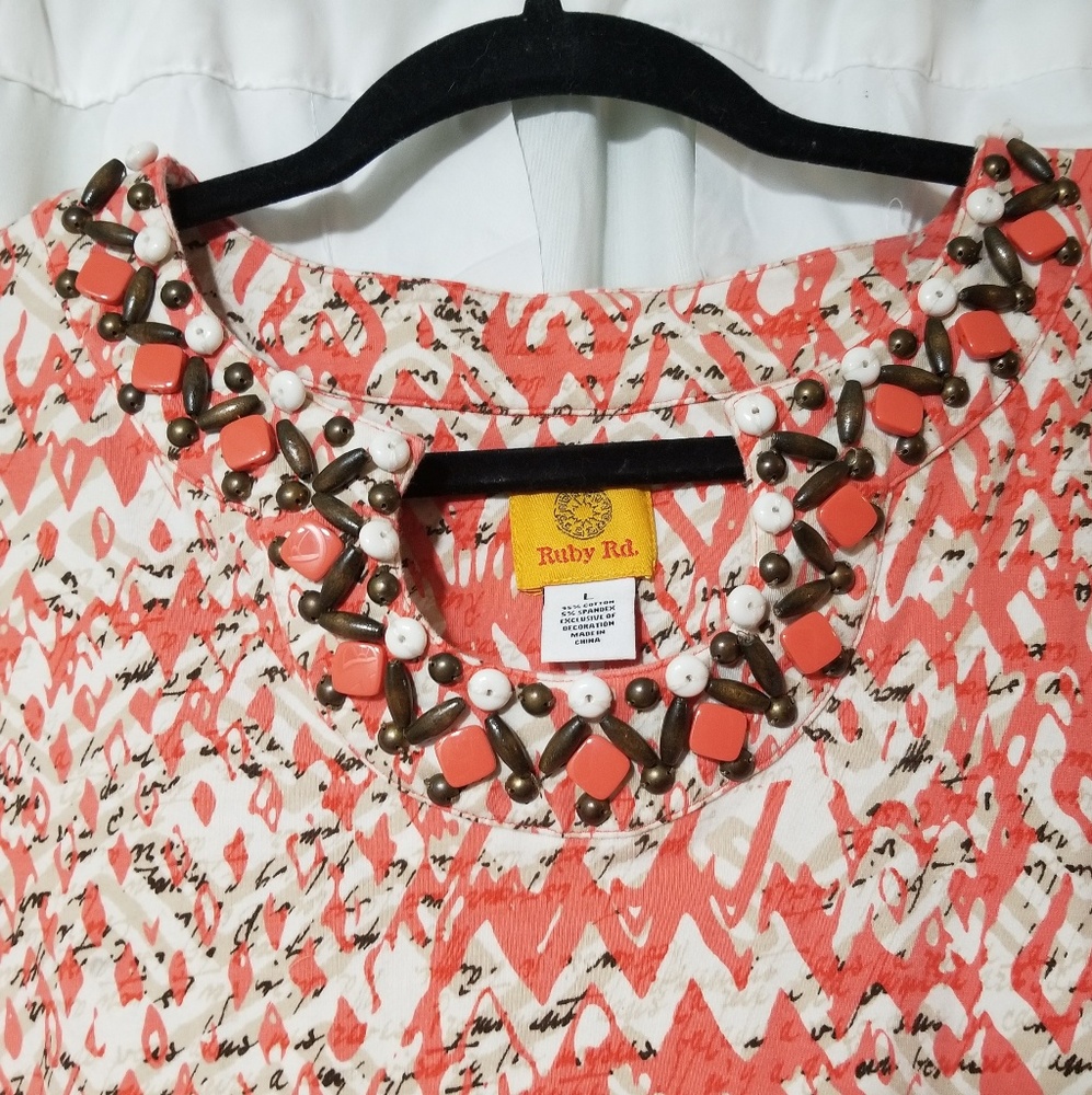 Ruby rd coral and white blouse - Picture 3 of 6
